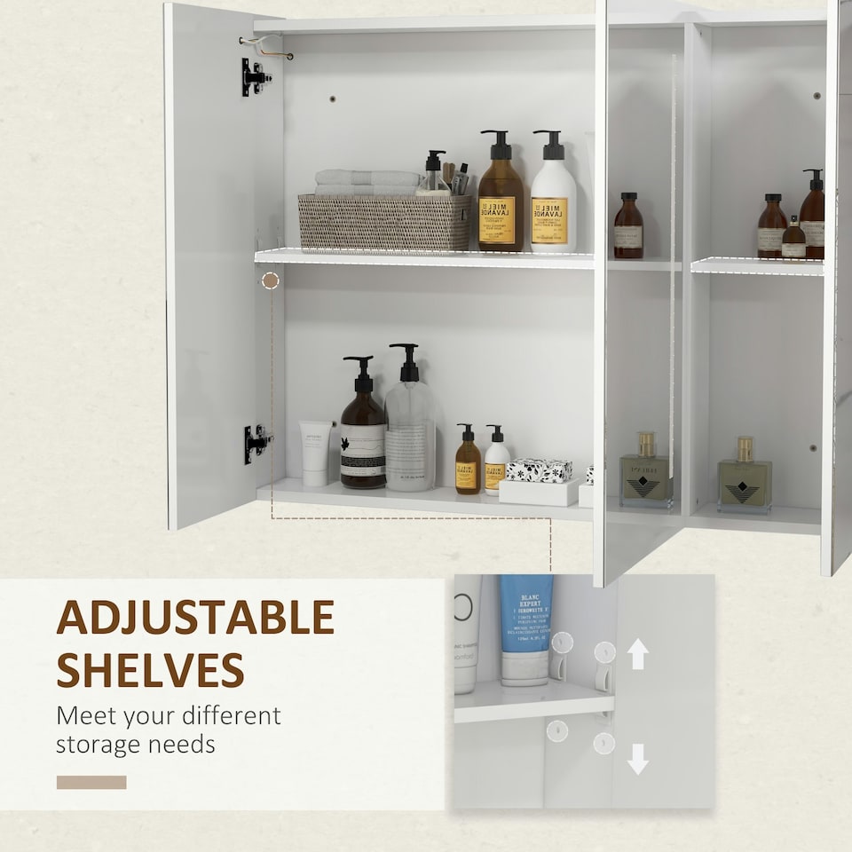 image 1 of kleankin Wall Mounted Bathroom Storage Cupboard with Light, Mirror and Shelf