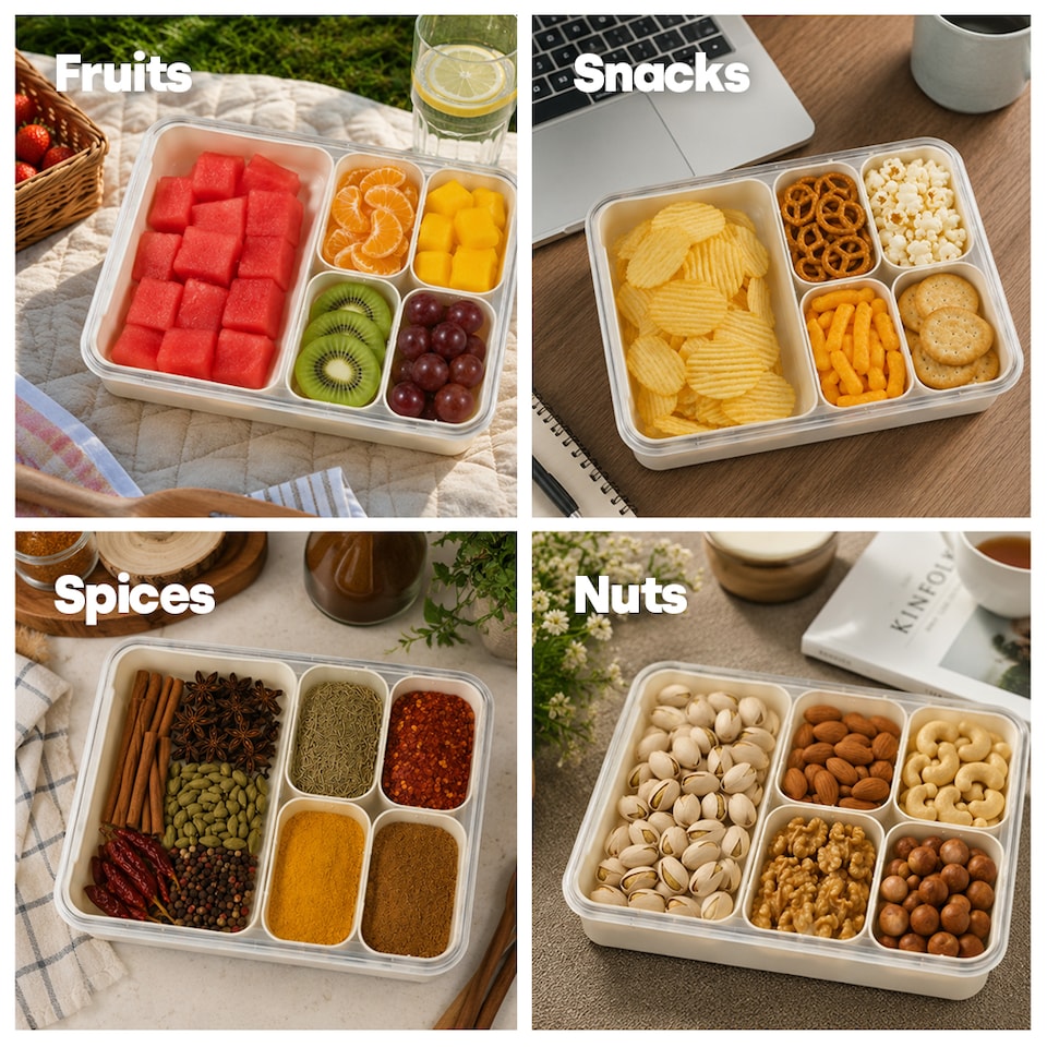image 1 of Snack Box with 5 Removable Trays Snap Lock Airtight Lid