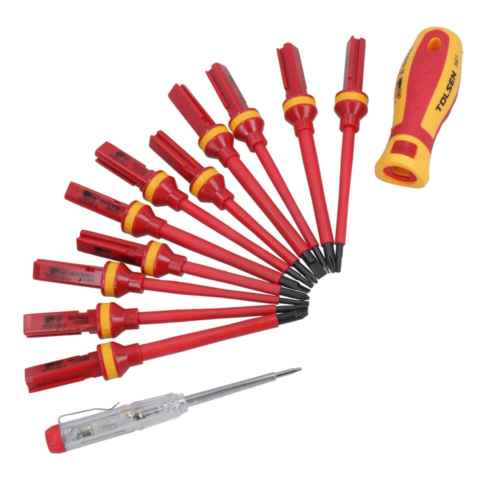 image 1 of VDE Insulated Screwdrivers Flat Pozi Phillips Torx Interchangeable Heads 13pc