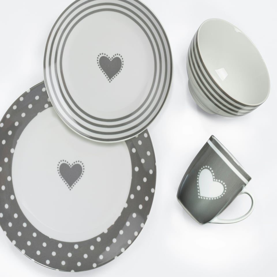 image 1 of 56pc Grey Heart Dinner Set