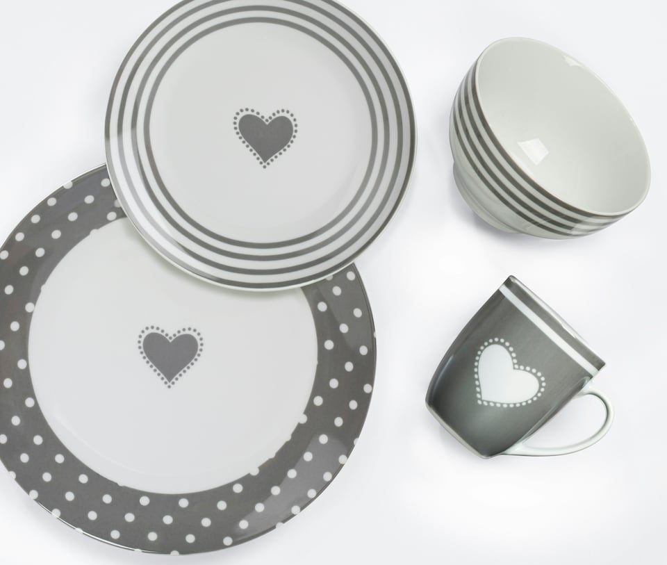 image 1 of 56pc Grey Heart Dinner Set