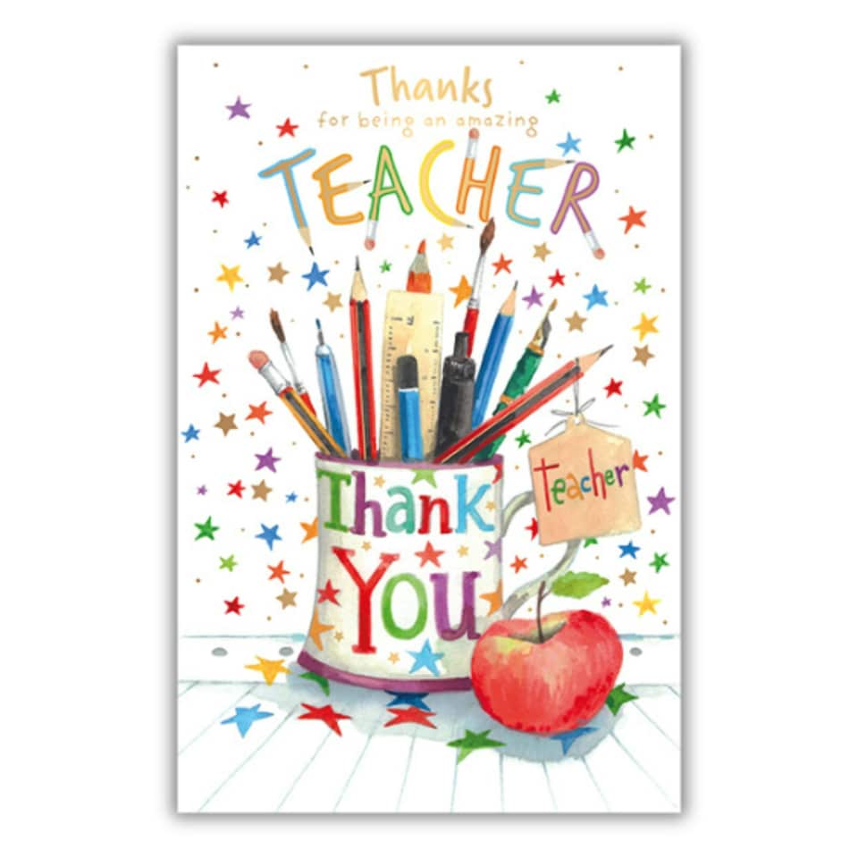 Words 'n' Wishes Thank Your Teacher Card Mug With Pencils And Apple