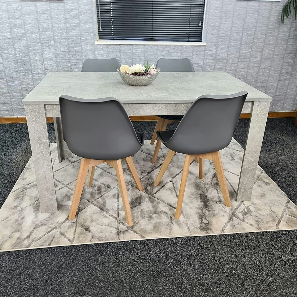 image 1 of Dining Table Set Oak Effect Table With 4 Grey Plastic Chairs Dining Room Furniture | Grey | One Size | 5