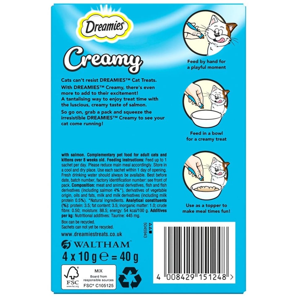 image 1 of Dreamies Creamy Cat Treats With Salmon 11 x 40g