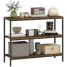 HOMCOM Industrial Console Table with 3-Tier Storage Shelves Rustic Brown Brown