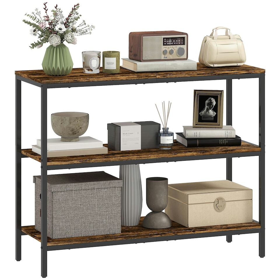 image 1 of HOMCOM Industrial Console Table with 3-Tier Storage Shelves Rustic Brown | Brown