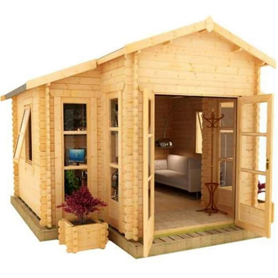 image 1 of 14ft x 14ft (4.26m x 4.26m) Elvis 44mm Wooden Log Cabin (19mm Tongue and Groove Floor and Roof) (14 x 14) (14x14)