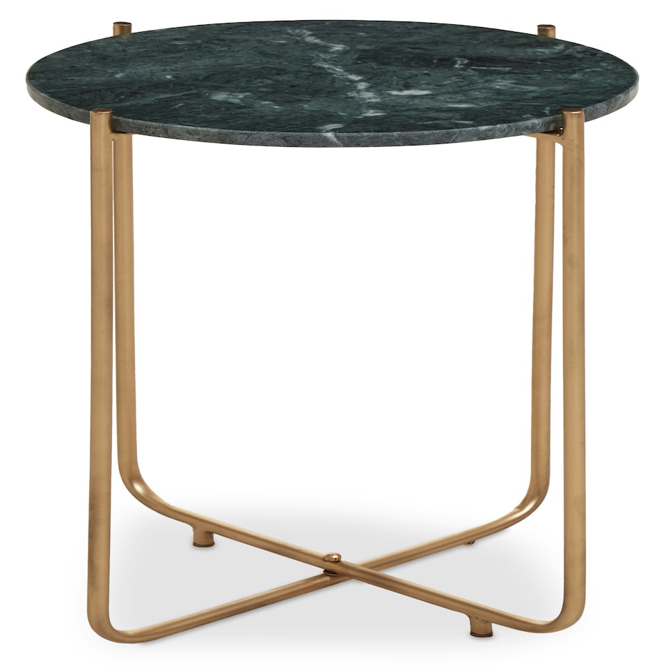 image 1 of Interiors by Premier Marble Top Green Side Table, Open Design Frame Bedside Table, Round End Table for Living Room, Lounge Green
