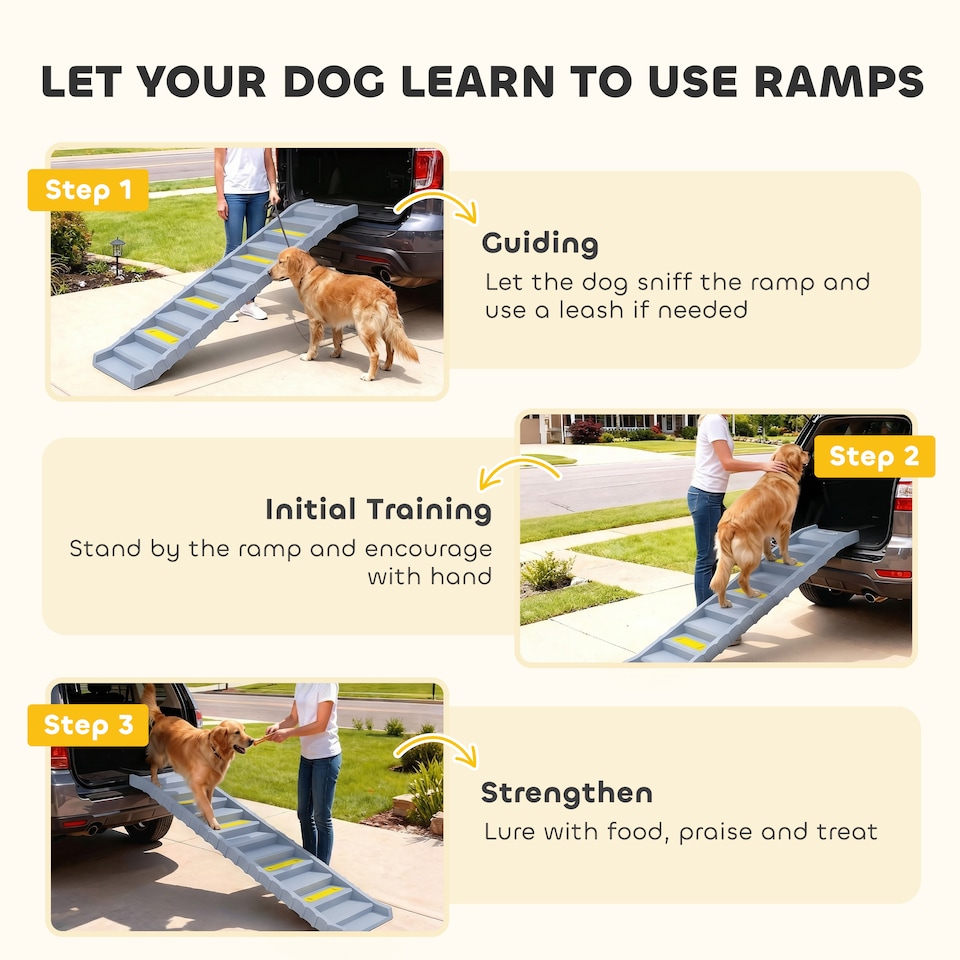 image 1 of PawHut Foldable Dog Ramp for Car, Non-Slip Dog Stairs for SUVs Truck