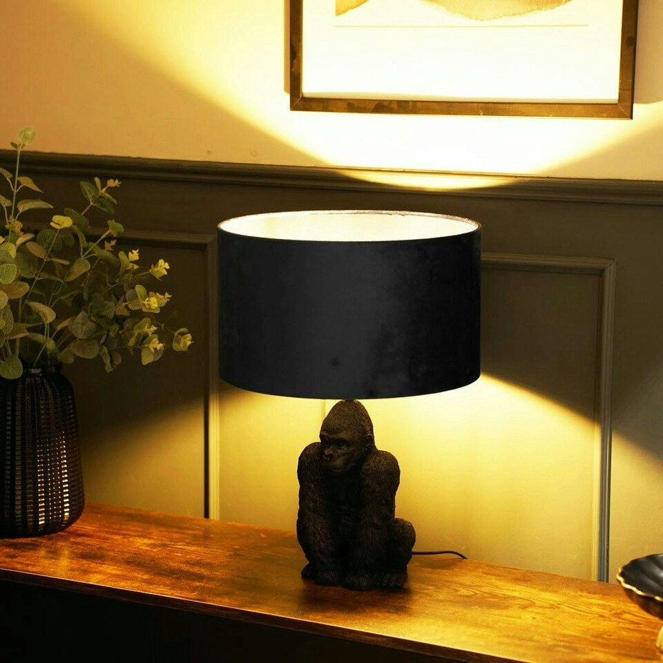 image 1 of ValueLights Gus Painted Black Table Lamp with Black Drum Shade and LED Bulb