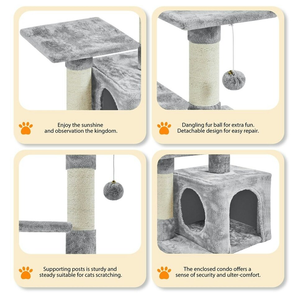 image 1 of Yaheetech Cat Activity Center with Condo Light Grey