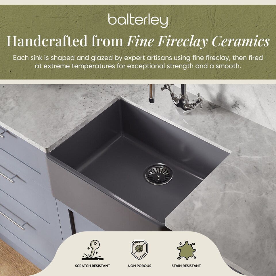 image 1 of Balterley Fireclay Kitchen Single Bowl Butler Sink | Grey | Soft Black | 1