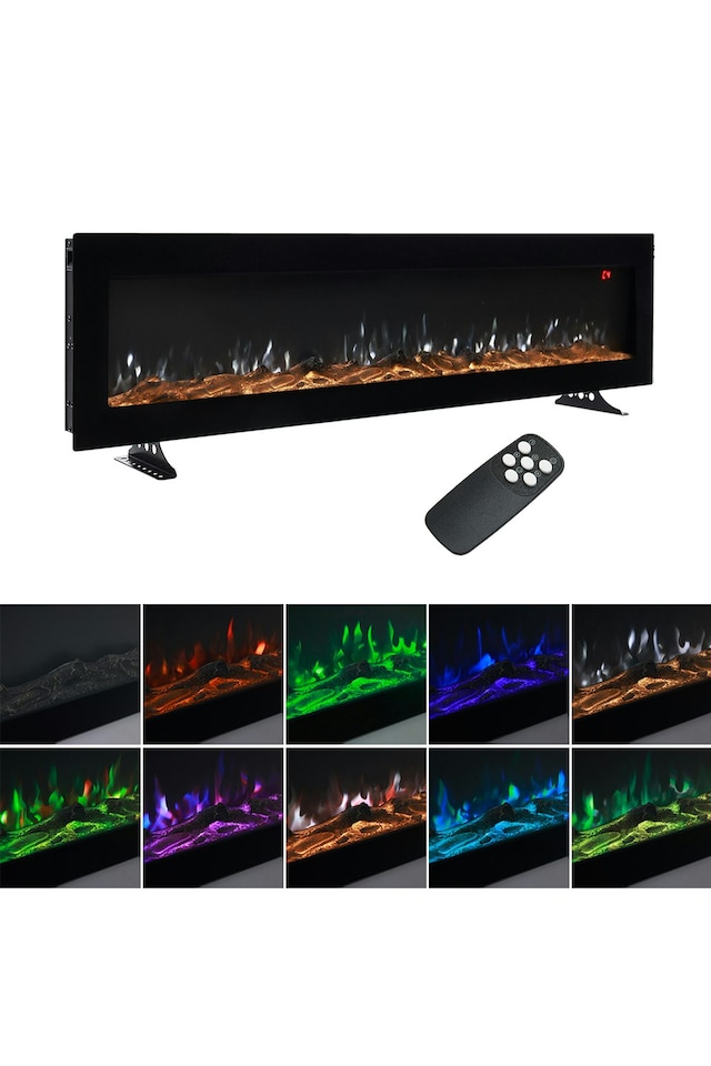 image 1 of Living and Home 60 Inch Modern Electric Fireplace - Wall Mounted/Freestanding, with Remote Control, 1800W