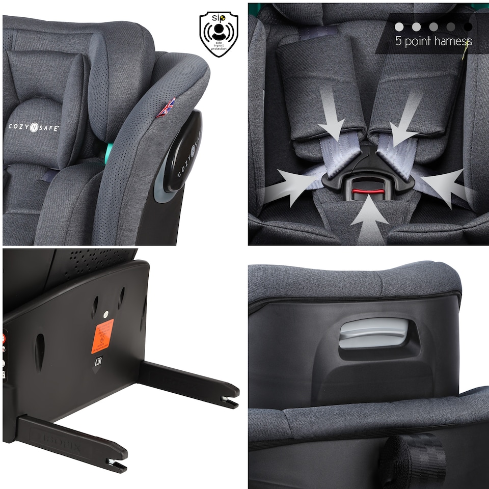image 1 of Cozy N Safe Vesta i-Size 360 Rotating Car Seat 40-150cm, ISOFix & Top Tether, Extended Rear & Forward Facing, Side Impact Protection, Reclining Seat, Adjustable Headrest, Birth to 12 Years (Slate)