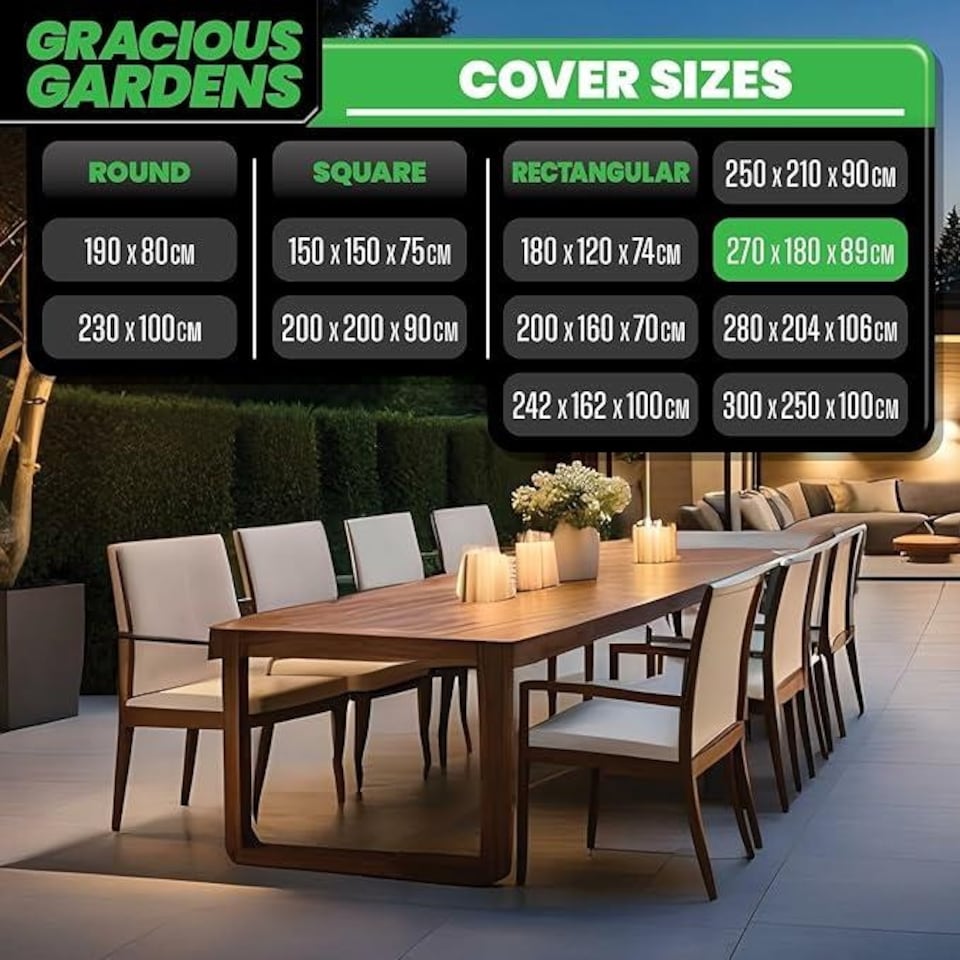 image 1 of Gracious Gardens Rectangular 270x180x89cm Waterproof Garden Furniture Cover | Black | Black | 270x180x89cm | 1