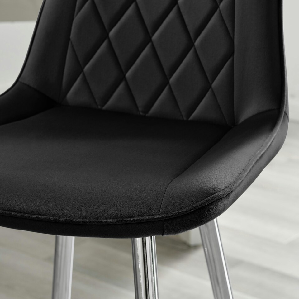 image 1 of Furniturebox Pesaro Bar Chair Black Velvet Silver Legs x 2