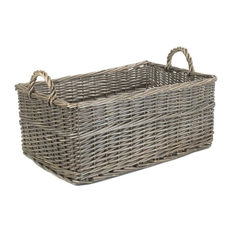 image 1 of Medium Shallow Antique Wash Storage Basket | Brown | Brown