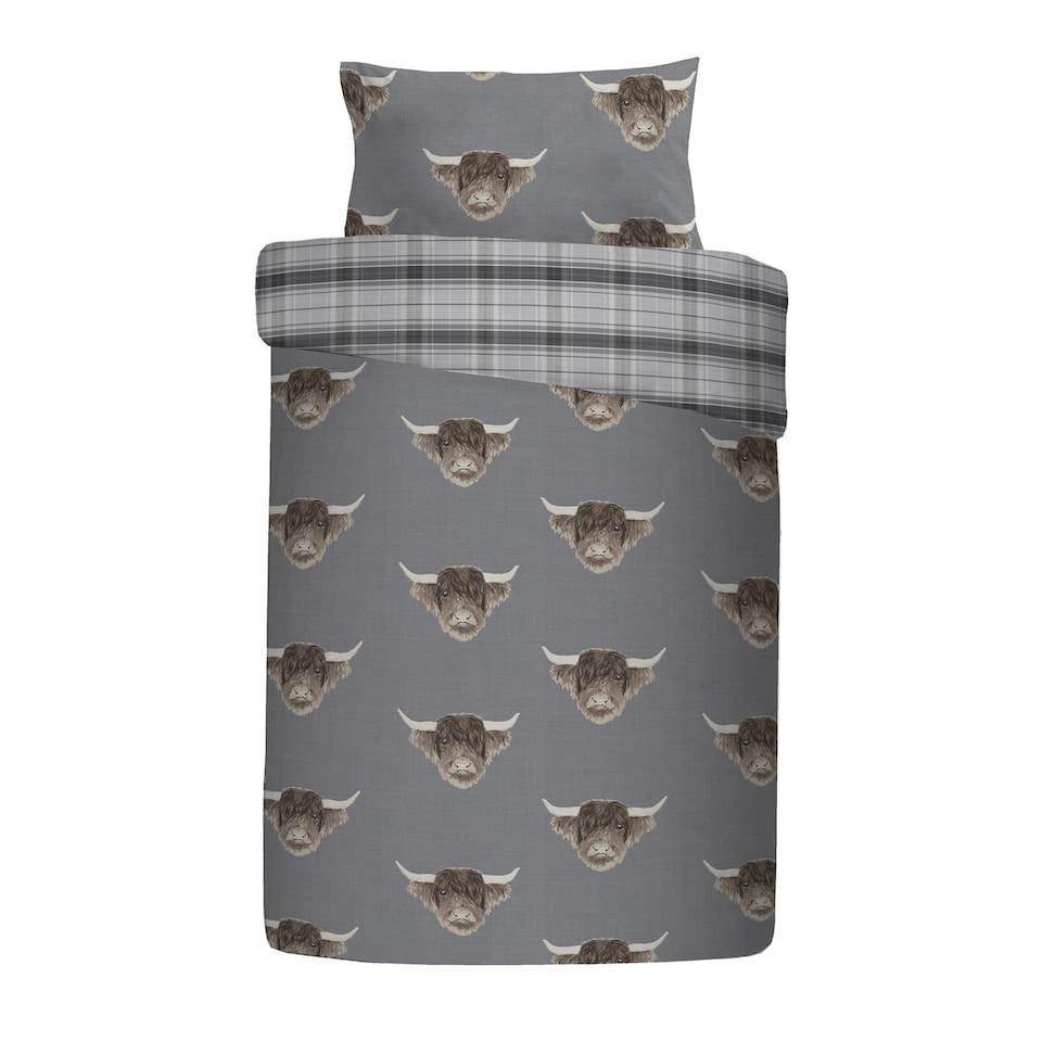 image 1 of Fusion Highland Cow Duvet Cover Set Grey
