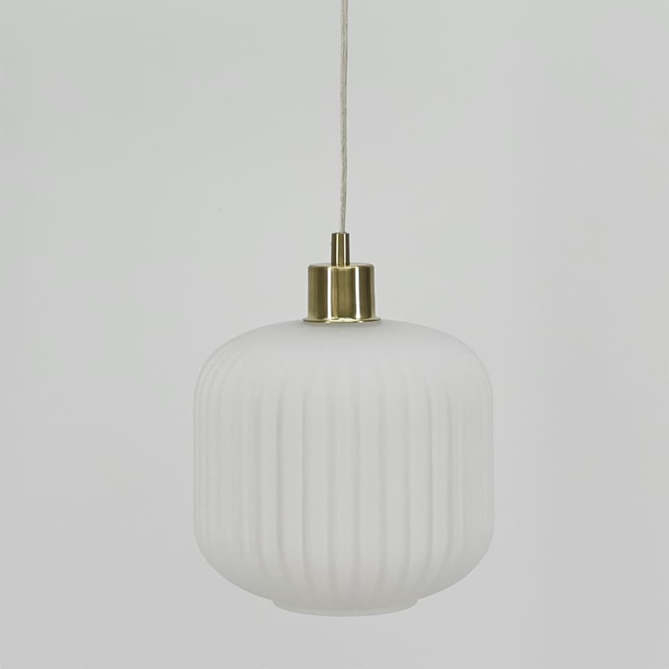 image 1 of Bento - White Ribbed Glass with Satin Brass Pendant Fitting | Gold | White | 1