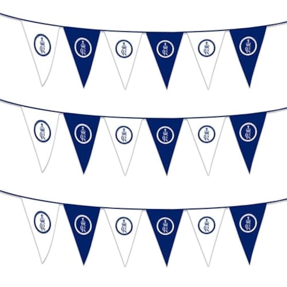 King Charles' Coronation Cypher Plastic Pennant Bunting 1000m (100 x 10m)