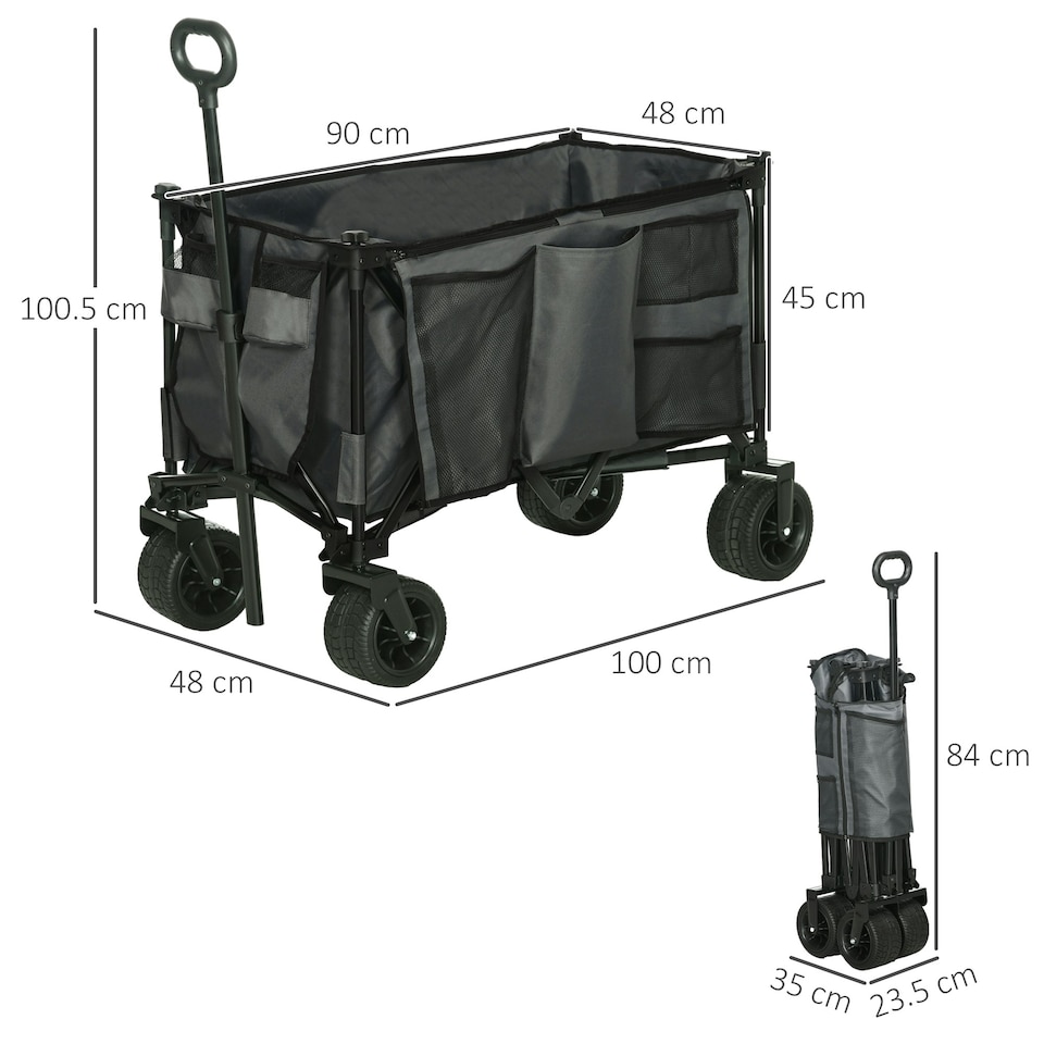 image 1 of Outsunny Folding Wagon Garten Cart Collapsible Camping Trolley on Wheels, Grey