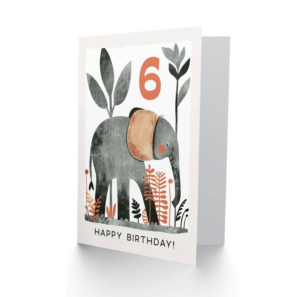image 1 of Elephant Safari Nature Animal Cartoon Cute 6th 6 Year Old Child Kids Birthday Card