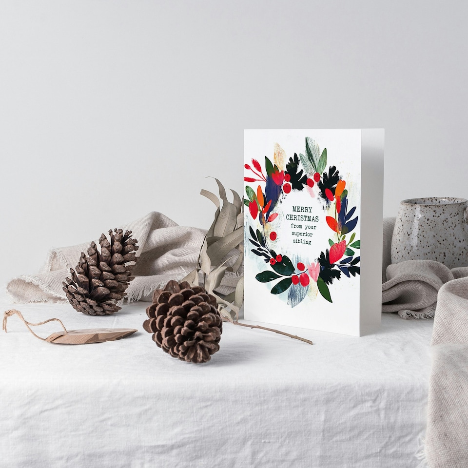 image 1 of Abstract Wreath From Your Superior Sibling Funny Blank For Him Or Her Art Christmas Card