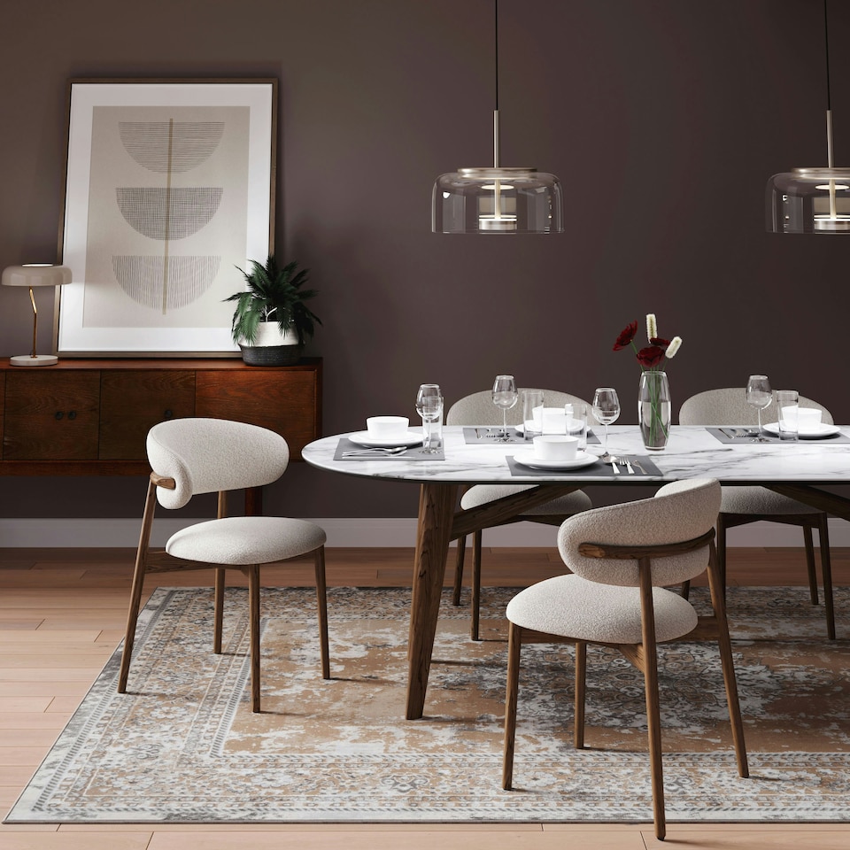 image 1 of KUKOON Warm Beige Distressed Traditional Medallion Bordered Rug 160cm x 230cm | Cream