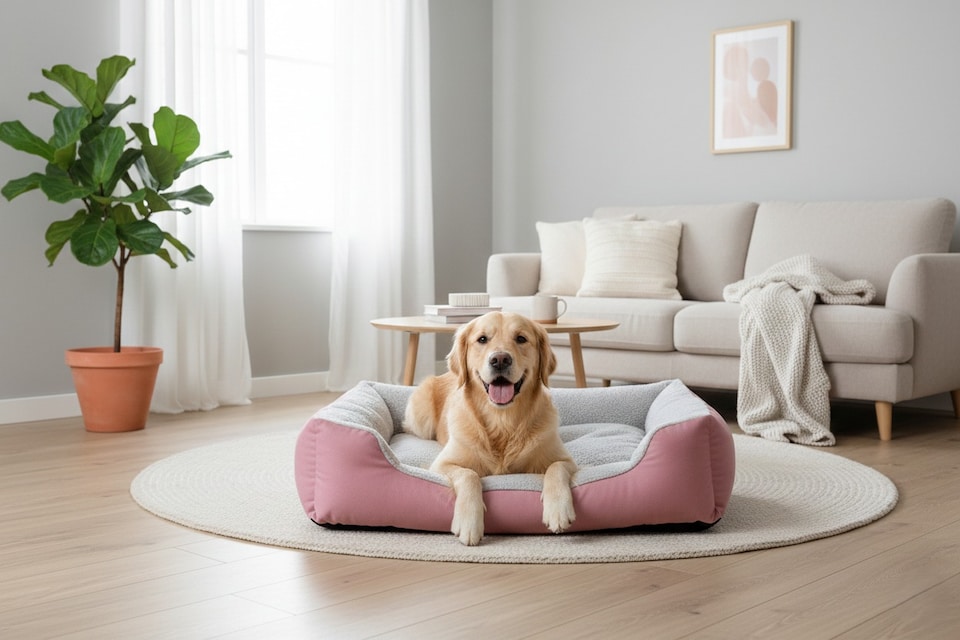 image 1 of Plush Waterproof Sofa Dog Cat Bed Basket Soft Fleece Pet Bed 6 Sizes | Pink | S