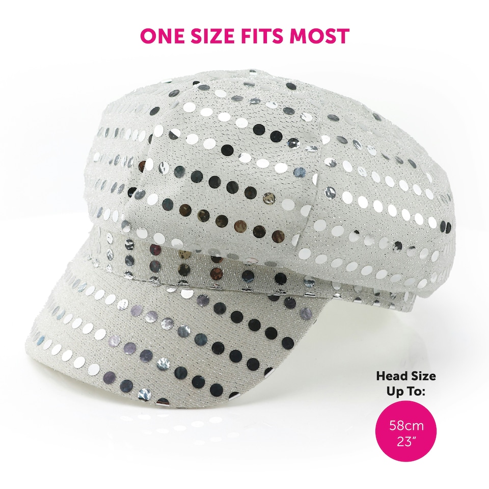 image 1 of 70s Silver Disco Hat – Retro Sequin Fancy Dress Accessory N/A | One Size