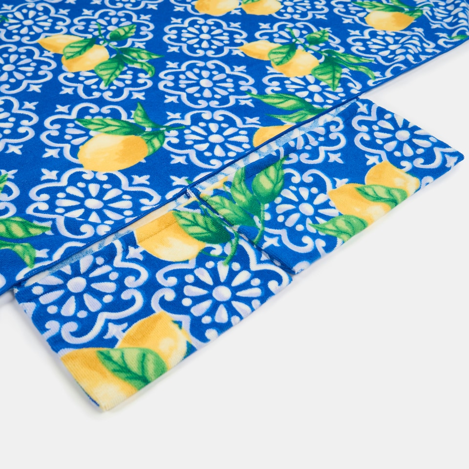 image 1 of OHS Lemon Tile Print Microfibre Quick Dry Spa Bath Beach Chair Cover Towel Bag Blue