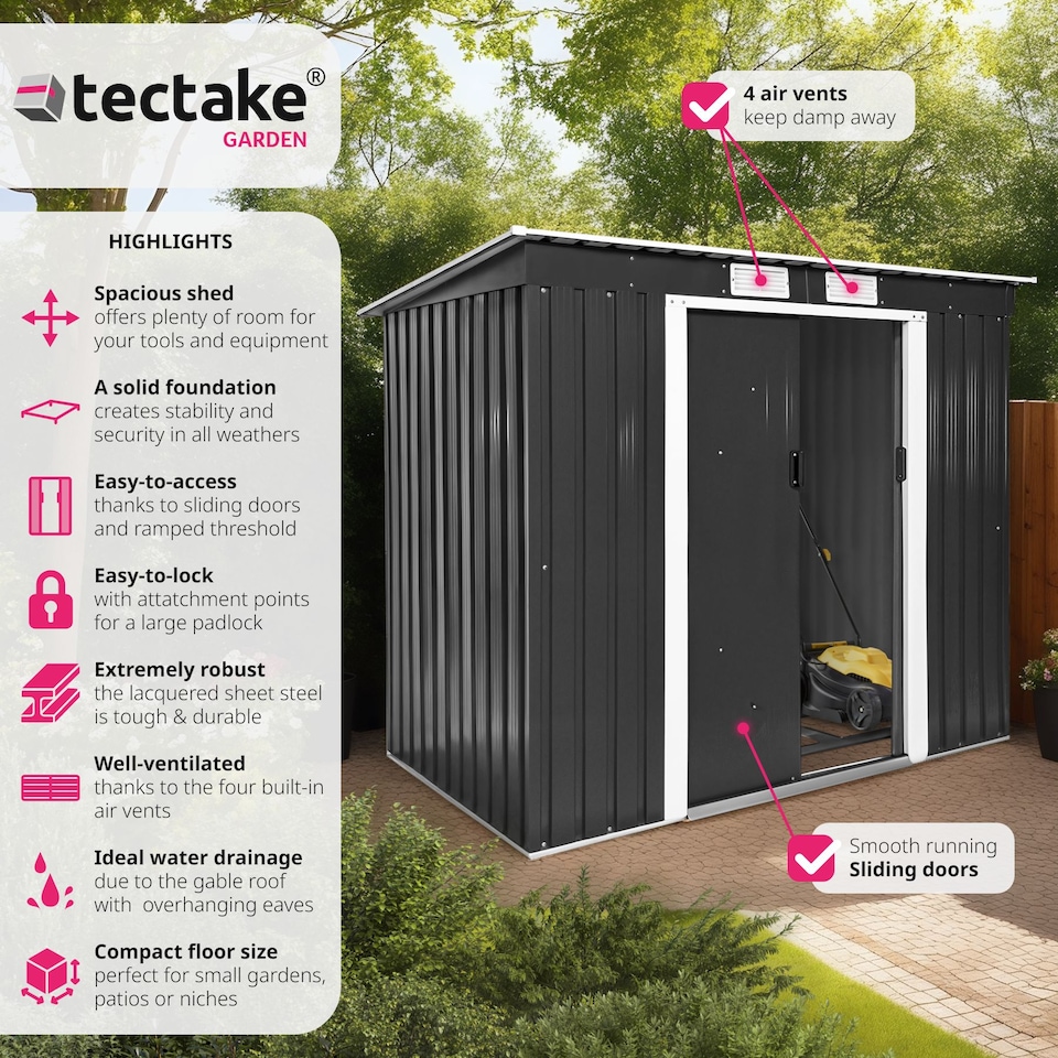 image 1 of Shed with Pitch Roof - steel, foundation included, 213 x 130 x 173 cm | Grey | grey/white | 213 x 130 x 173 cm | 1