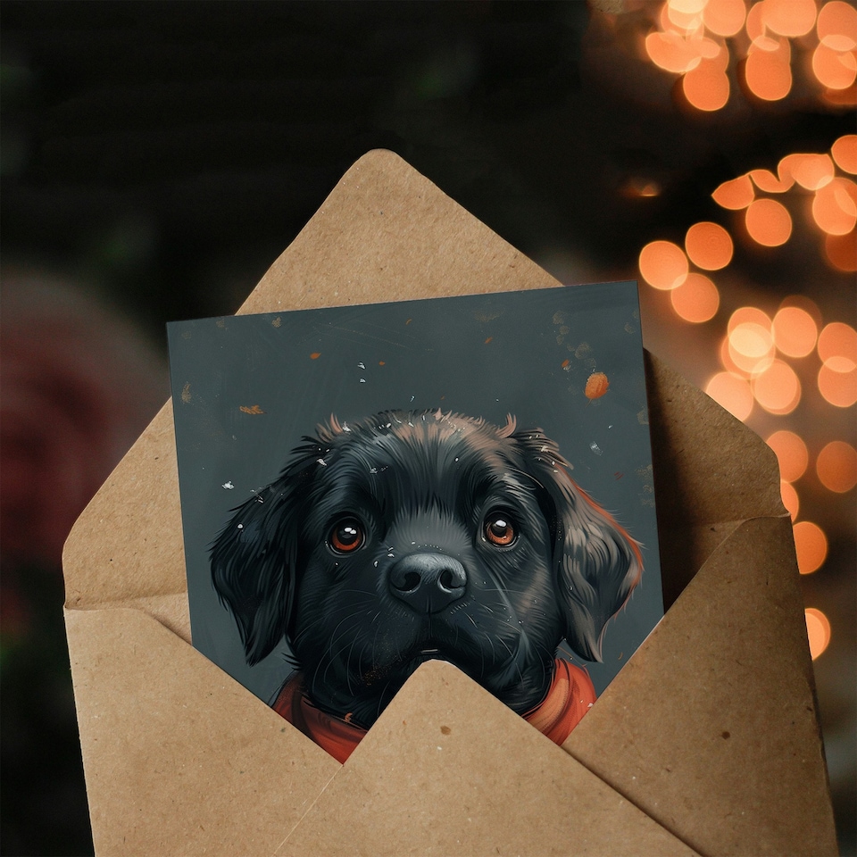 image 1 of Cute Black Labrador Pet Dog Puppy Red Scarf Child Birthday Card