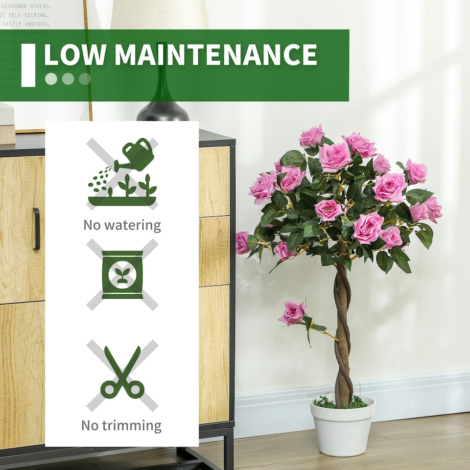 image 1 of Outsunny Set of 2 90cm Artificial Rose Tree, Fake Decorative Plant, Purple