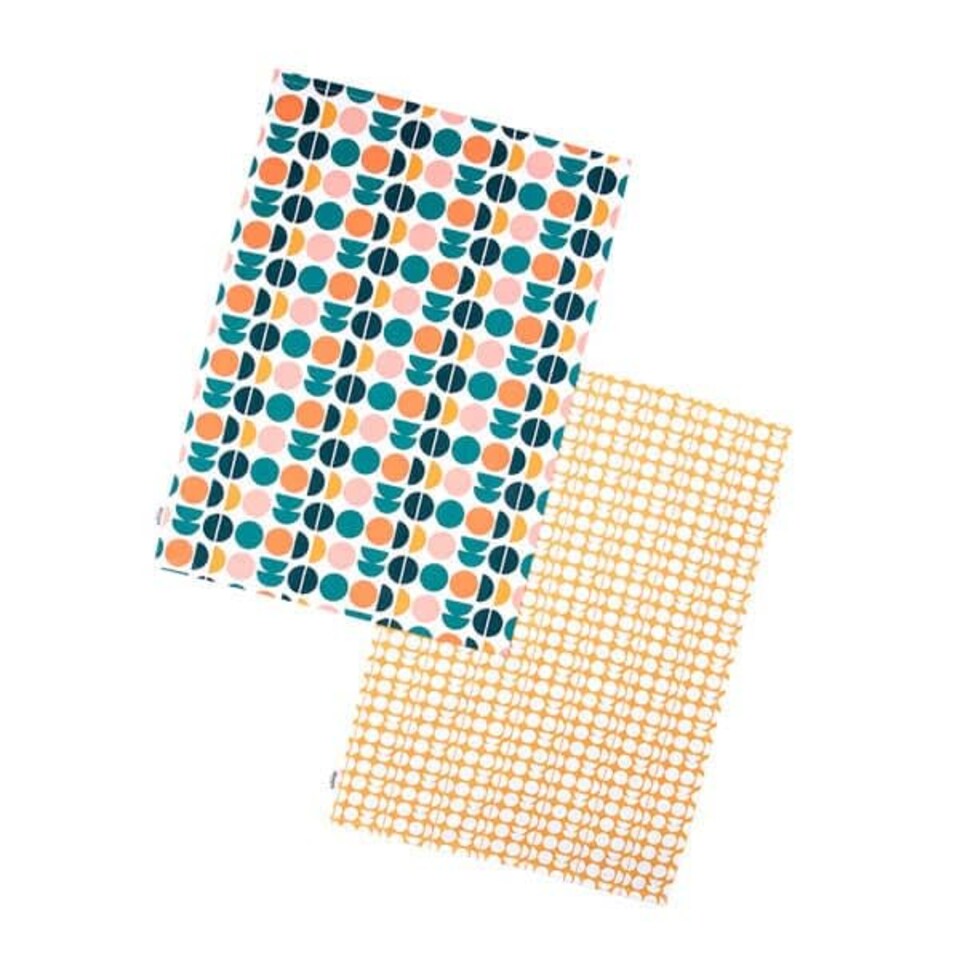 image 1 of Retro Spot Recycled Cotton Set of 2 Tea Towels - Teal | Multi