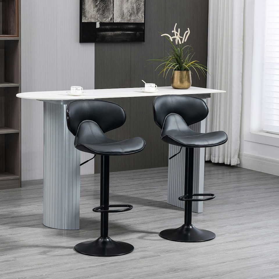 image 1 of HOMCOM Adjustable Swivel Bar Stools Set of 2, Barstools for Counter Bar, Grey