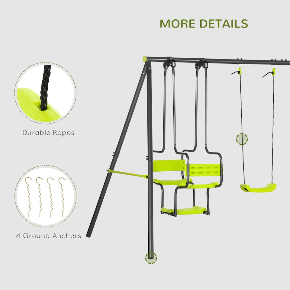image 1 of Outsunny Garden Swing Set with Double Swings, Glider, Swing Seats for Outdoors