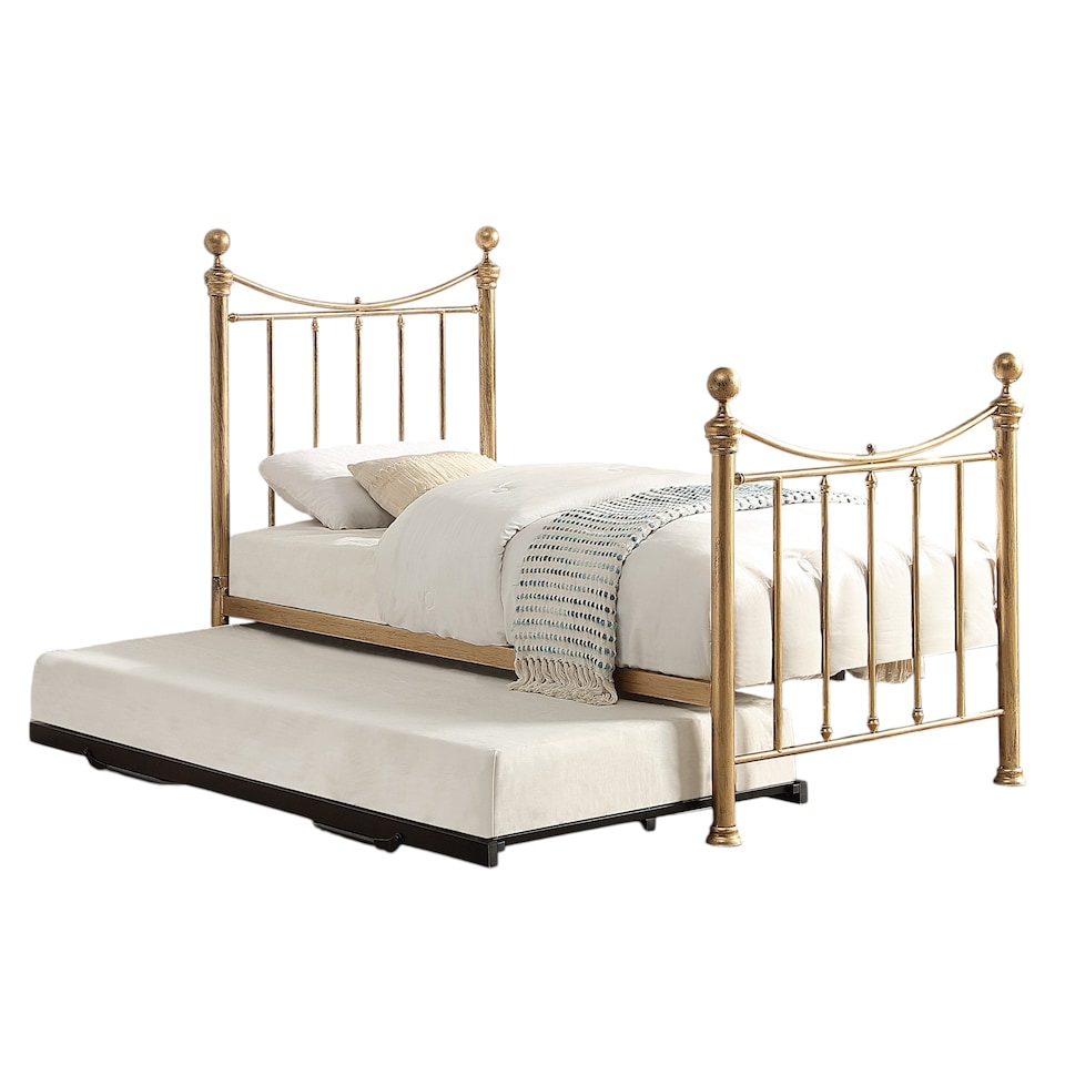 image 1 of Hampstead Traditional Antique Brass Distressed Effect Single Metal Bed Frame & Guest Trundle