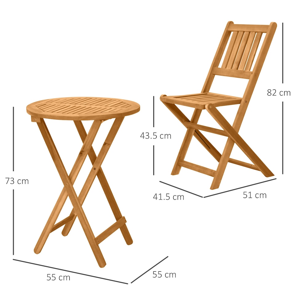 image 1 of Outsunny Folding Patio Bistro Set of 3 Dining Table Set with 2 Foldable Chairs