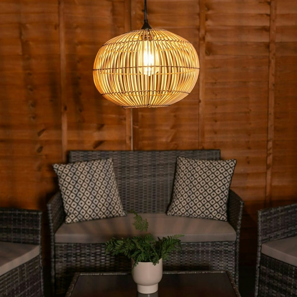 image 1 of ValueLights Solar Powered Natural Bamboo Outdoor Hanging Pendant Garden Pergola Light