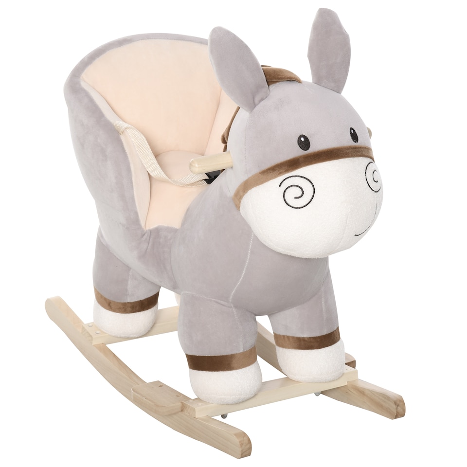 image 1 of HOMCOM Kids Rocking Horse, Children Plush Ride On Donkey Animal Rocker with Sound, Wood Base Seat, Safety Belt, Baby Toy Rocker for Toddler 18 - 36 Months, Grey