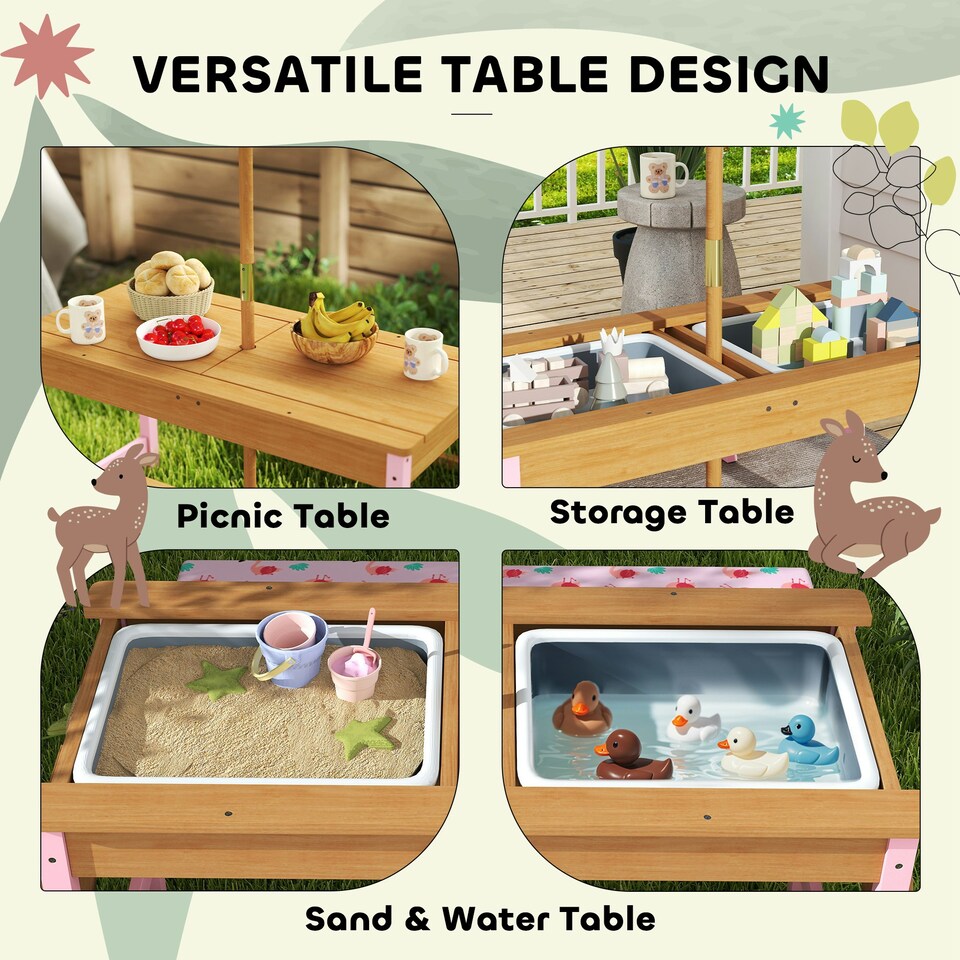 image 1 of AIYAPLAY Kids Picnic Table, Wooden Children Garden Table and Bench Set, Pink Pink