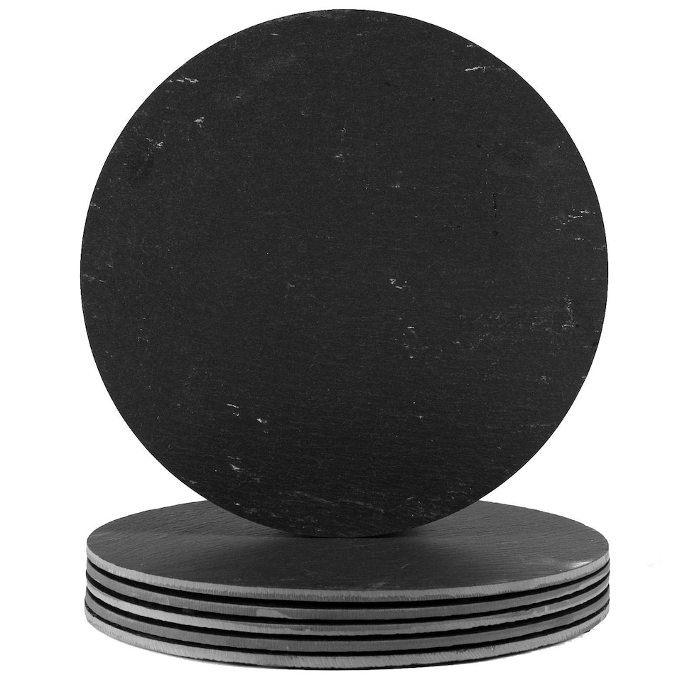 image 1 of Argon Tableware Linea Round Slate Placemats - 30cm - Pack of 6 Black