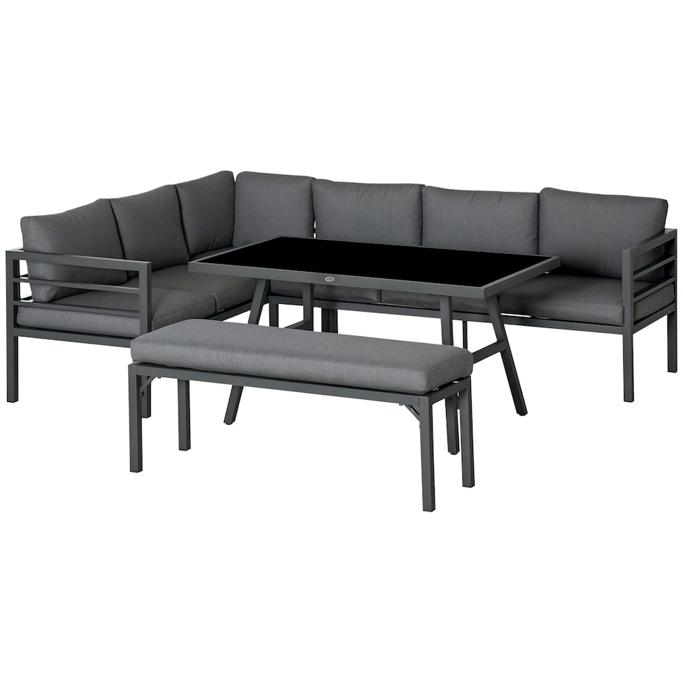 image 1 of Outsunny 8-Seater Aluminium Garden Dining Sofa Furniture Set with Cushions