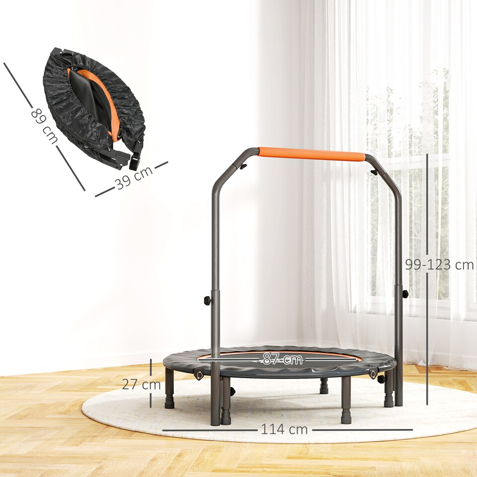 image 1 of HOMCOM 45" Foldable Mini Fitness Trampoline w/ Foam Handle, Orange