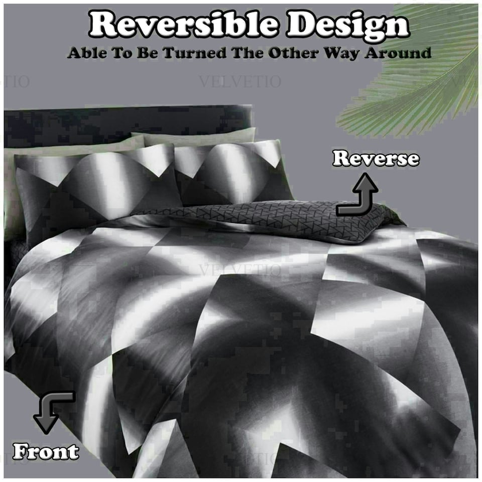 image 1 of 3D Triangle Printed Duvet Cover Set Reversible Polycotton Beddings Black | Double