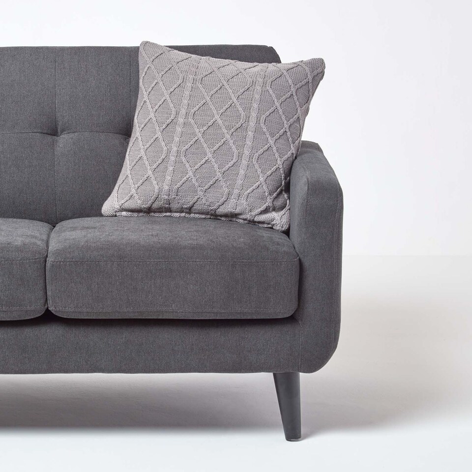 image 1 of Homescapes Grey Diamond Cable Knit Cushion Cover - 45 x 45 cm | Grey | Grey | 1