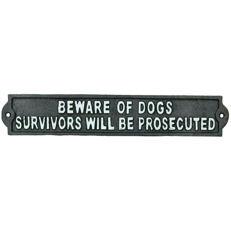 image 1 of Beware of Dog Survivors Prosecuted Cast Iron Sign Plaque Door Wall House Gate
