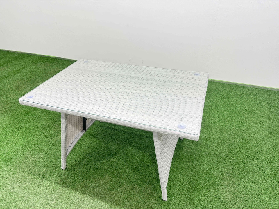 image 1 of Fimous Rattan High Back Lounge Sofa Set Patio Dining Table & Chairs Set with 3 Seater Sofa 2 Reclining Chairs 2 Side Tables Big Stool Light Grey