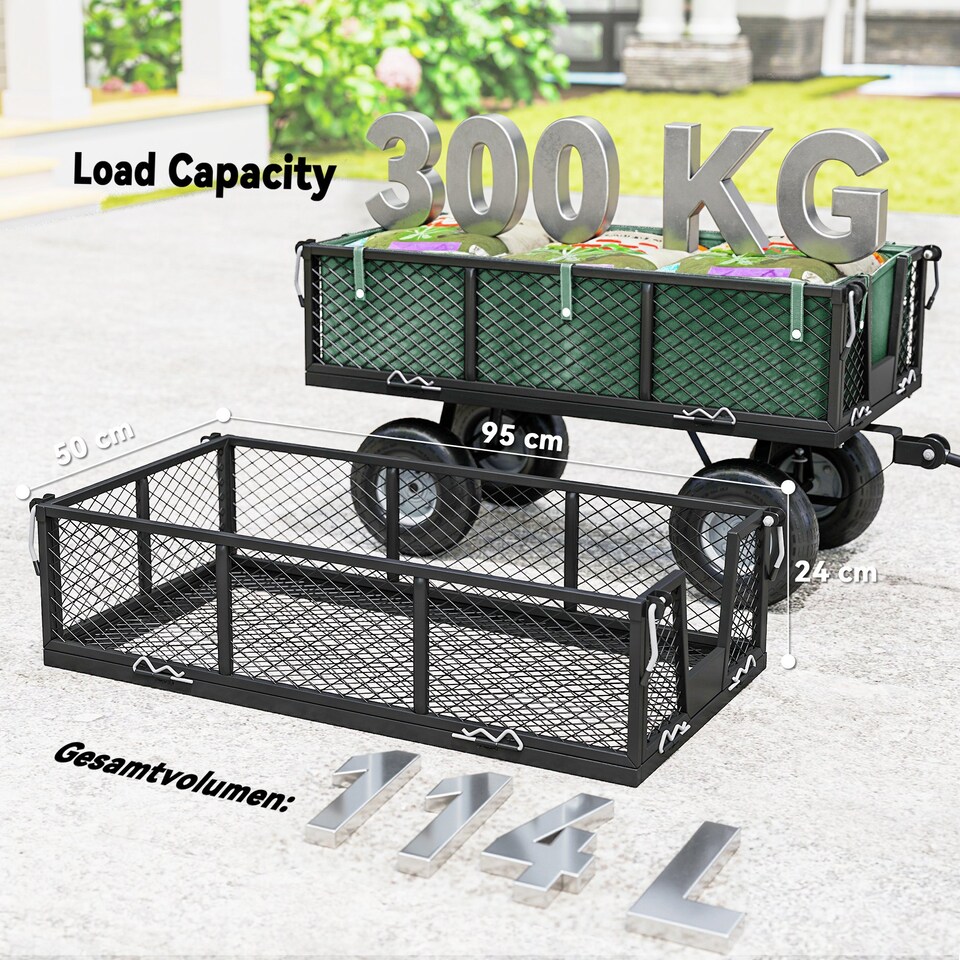 image 1 of Outsunny Garden Trolley Cart, Heavy Duty Festival Trolley with Removable Liner, Quick-Release Sides